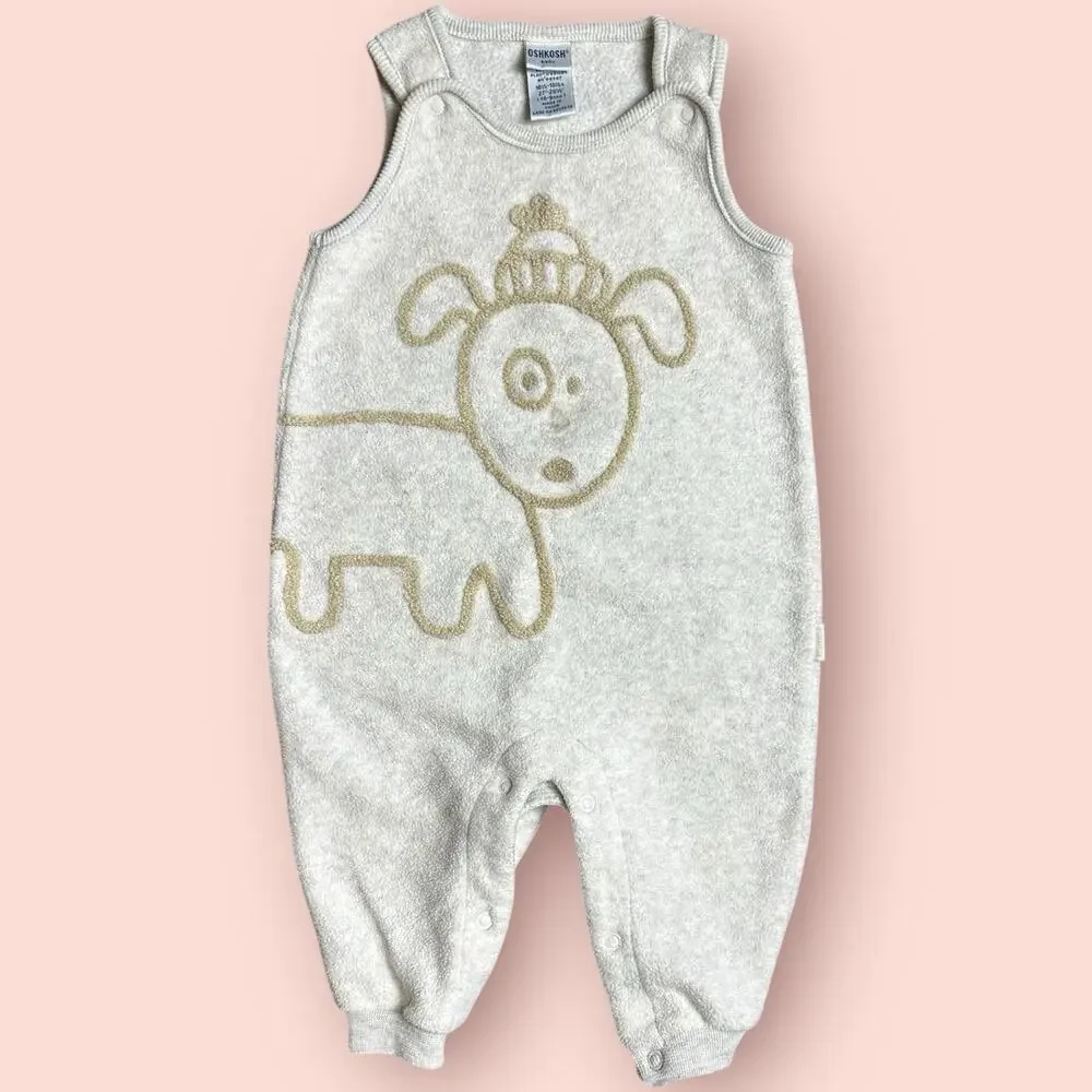 OshKosh Baby Fleece Overalls Infants 6-9 months Gender Neutral Vtg Puppy Sleeper